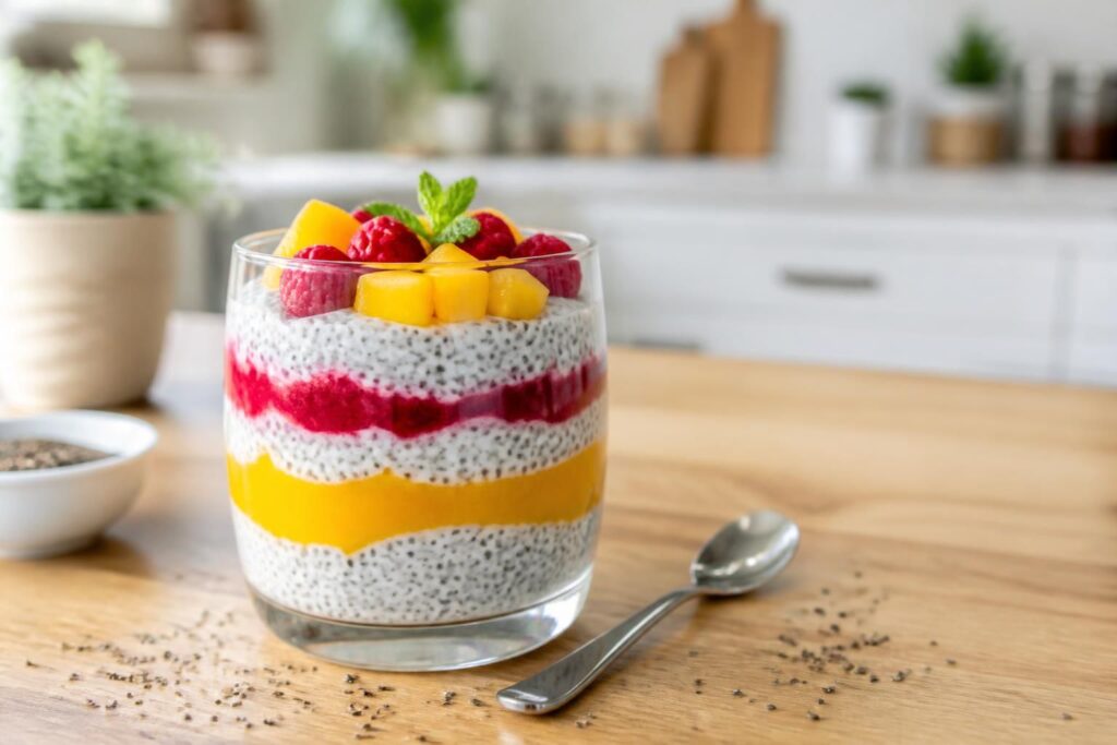 découvrez une recette simple et saine de verrine aux graines de chia, parfaite pour des encas frais et nutritifs à tout moment de la journée.